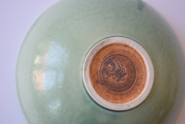 Saxbo Eva Stæhr Nielsen Attributed Denmark  Bowl with Green Glaze Grass & Bird Motif Danish Mid-century Pottery