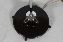 Danish Art Deco Floor Lamp 1930s of Crome Metal and Dark Wood with New Shade. Danish Mid-century Lightning