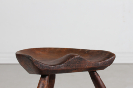 Antique Danish Sculptural Milking Stool Dark Wood 3-Legged, Mogens Lassen Style