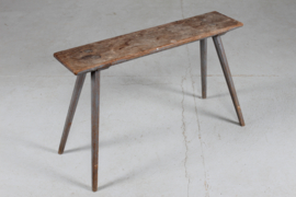 High Antique Swedish Bench of Solid Pine, Partly with Grey Paint which gives is Patina, Mid 19th Century