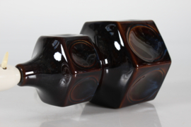 Søholm Sculptural Stoneware Table Lamp with Glossy Dark Glaze by Einar Johansen. Vintage Danish Lightning