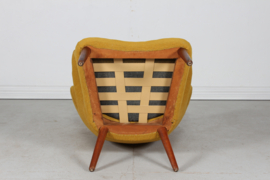 Danish Papa Bear Chair of Teak and Warm Yellow Wool, 1950s. Danish Modern.
