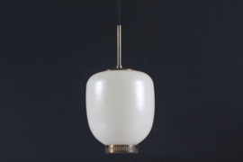 Rare Bent Karlby China Pendant with Stripes Made of Opaline Glass by Lyfa 1960s Danish Modern Lightning