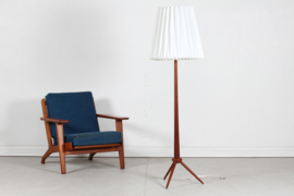 Danish Modern 1950s Tripood Floor Lamp of Teak with Robert Kasal Le Klint Shade