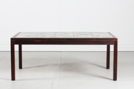 Danish Modern Oblong Coffee Table in Dark Wood and Ceramic Tiles from L. Hjorth, Abstract Decor, 1960s