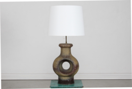 HUGE Sculptural Danish Brutalist Style Table Lamp in Grey Earthen Colors, 1970s Danish Lightning.