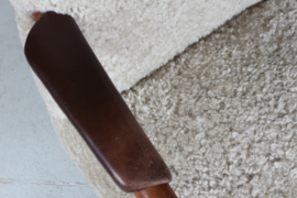 Hans J. Wegner Style Vintage Swivel Chair Reupholstered with New Sheepskin 1940s. Danish Modern Furniture.