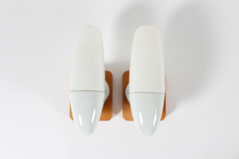Pair Wilhelm Wagenfeld Bauhaus Glass Sconces, White Opaline Glass by Lindner Wandleuchten Germany 1950s