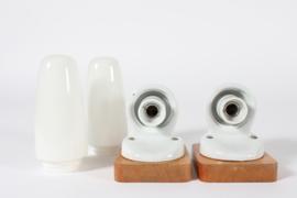 Pair Wilhelm Wagenfeld Bauhaus Glass Sconces, White Opaline Glass by Lindner Wandleuchten Germany 1950s