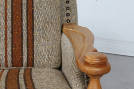 Danish Henning Kjærnulf  Style Sofa of Solid Oak with the Original Striped Wool 1970. Danish Modern, Mid-century.