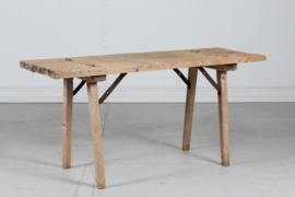 Scandinavian Wabi Sabi Rustic Bench/ Side Table Made Early 20th Century of Pine Wood