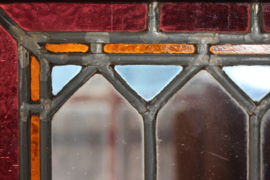 Set of Old Leaded Windows with Colored Panes in Frame of Dark Wood, Denmark 1940s