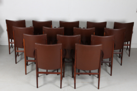 Kai Lyngfeldt Larsen set of 14 Danish Modern Conference Chairs of Rosewood and Leather Upholstery Denmark 1960