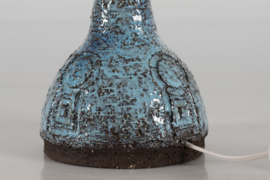 Danish Brutalist Ceramic Table Lamp by Artist Sejer with Blue Glaze + New Shade. Mid-century Ceramics, Unica 1970s.