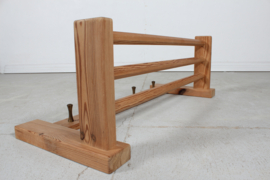 1970s Swedish Brutalist Hall Shelf by Glas Mäster Markaryd, Solid Pine with Brass Hooks, Scandinavian Modern