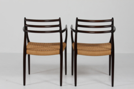 N. O. Møller Pair of Armchairs No. 62 of Mahogany Made by J.L. Møller in Denmark. Danish Modern 1960s.