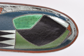 Danish Kähler Huge Oblong Ceramic Bowl Stylised Bird by Gete Petersen HAK 1950s, 50 cm / 20"