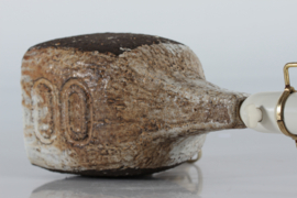 Danish Brutalist by Artist Sejer Ceramic Table Lamp with Brown Glaze + New Shade. Mid-century Ceramics, Unica 1970s.