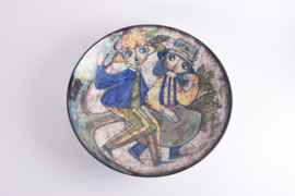 Marianne Starck for MA&S (Michael Andersen & Søn) Very Large Bowl / Wall Decor with Figurative Motif (Couple in Love) in Persia Glaze, Danish Ceramic 1960s // PRICE UPON REQUEST