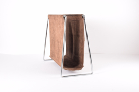 Verner Panton for Fritz Hansen "Bachelor" Magazine Rack Dark Brown Leather & Steel Frame, 1960