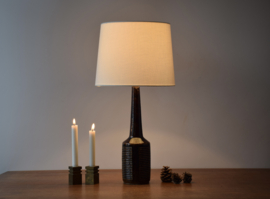 Danish Palshus Tall Table Lamp Brown Glaze with Shade, Midcentury Ceramic 1960s