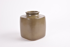 Valdemar Petersen for Bing & Grøndahl Large Square Vase with Green Brown (Khaki) Glaze, Model 7224, Danish Modern Ceramic 1960s