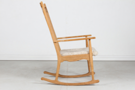 Razor Blade Henning Kjærnulf Rocking Chair by EG Møbler Solid Oak with New Sheepskin. Danish Modern.