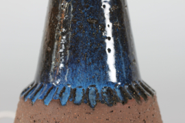 Brutalist Unic Sejer Studio Danish Ceramic Table Lamp Dark Blue with New Shade, Mid-century