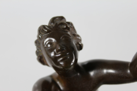 Just Andersen Figurine of Boy on Large Fish Made of Disco Metal, Denmark 1940s.