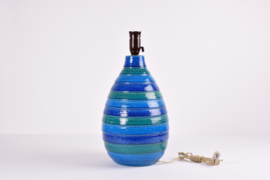 Large Aldo Londi for Bitossi Table Lamp Blue Green Stripes Teardrop Shape Italian Ceramic 1960s