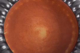 Danish Art Deco Michael Andersen Large Ribbed Bowl Black & Ochre (Burnt Orange) Glaze, 1940s
