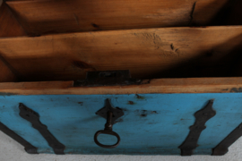 Kid Size Antique Swedish Campaign Chest/Storage Box with Patinated Blue Paint and Iron 1850s