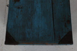 Kid Size Antique Swedish Campaign Chest/Storage Box with Patinated Blue Paint and Iron 1850s