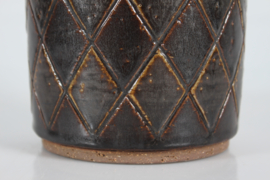 Danish Mid-century Palshus Tall Mocha Brown Table Lamp with New Lampshade, 1960s Mid-century Modern Ceramics