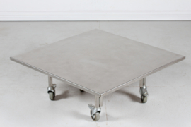 Danish Modern Custom Made Square Steel Coffee Table on Wheels Denmark 1980s