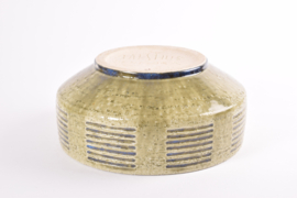 PALSHUS Denmark Large Bowl Dusted Green & Blue Glaze Stripe Decor Design Per Linnemann-Schmidt Danish Mid-century Ceramic