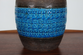 Huge Aldo Londi for Bitossi Table Lamp, Blue and Brown Italian Ceramic with New Shade, 1960s