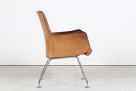 Mirja Dux Easy Chair Cognac Colored Leather Cushions Scandinavian Modern 1970s