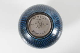 Large Ball Shaped Gunnar Nylund Vase by Nymølle with Dark Blue Glaze 1960s. Danish Mid-century Ceramics.