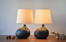 Pair of Michael Bang for Holmegaard Lamp Art "Asymmetrisk" Medium Midnight Blue Sculptural Glass Table Lamps. Danish Modern Lighting 1970s