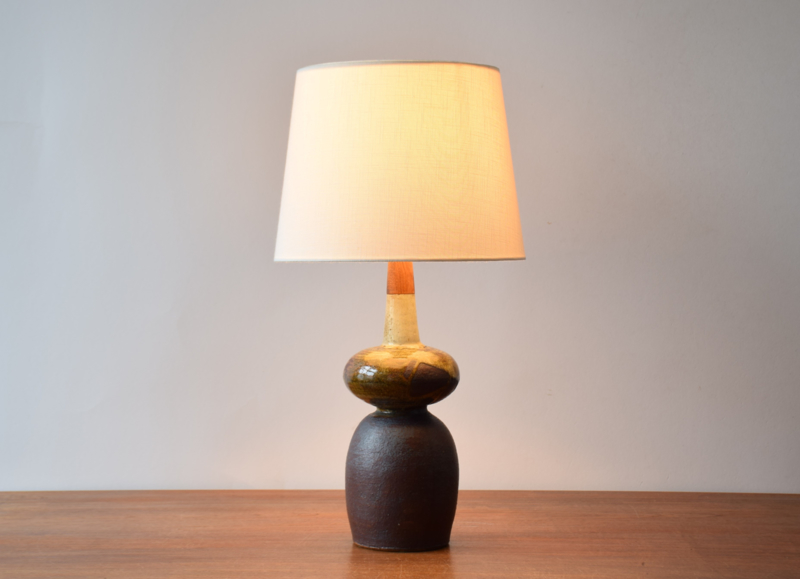 Erik Graeser Sculptural Table Lamp Ceramic & Teak Wood Danish Mid-century Ceramic Lighting // PRICE UPON REQUEST