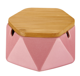 Asbak keramiek met Bamboo deksel 11,5 x 11,5 x 6,5cm roze