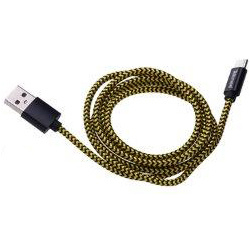 Tekmee data/oplaadkabel nylon 2A 1mtr Micro USB - Geel