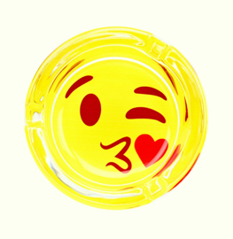 Asbak glas Smiley: 3,5 cm Ø 8,5cm  Knipoog kus