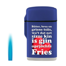 Aansteker jetflame vlam Friese spreuk: "Buter, brea en griene tsiis, wa't dat net sizze kin is gjin oprjochte Fries"