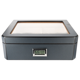 Humidor Carbon met glasdeksel 26x22x9cm