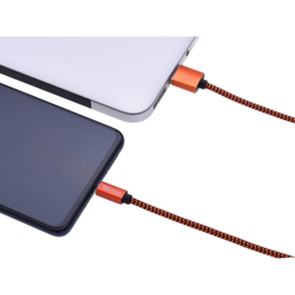 Tekmee data/oplaadkabel nylon 2A 1mtr Micro USB - Oranje