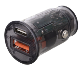 Tekmee auto adapter 2 poort Type-C+USBlader 12W 2.4A Crystal