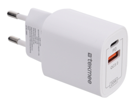 Tekmee adapter 2 poorten Type-C+USB snellader 20W