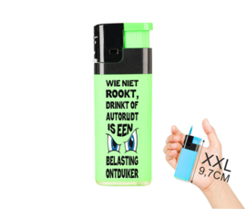 XXL Aansteker jetflame "Wie niet rookt, drinkt of autorijdt is een belastingontduiker"